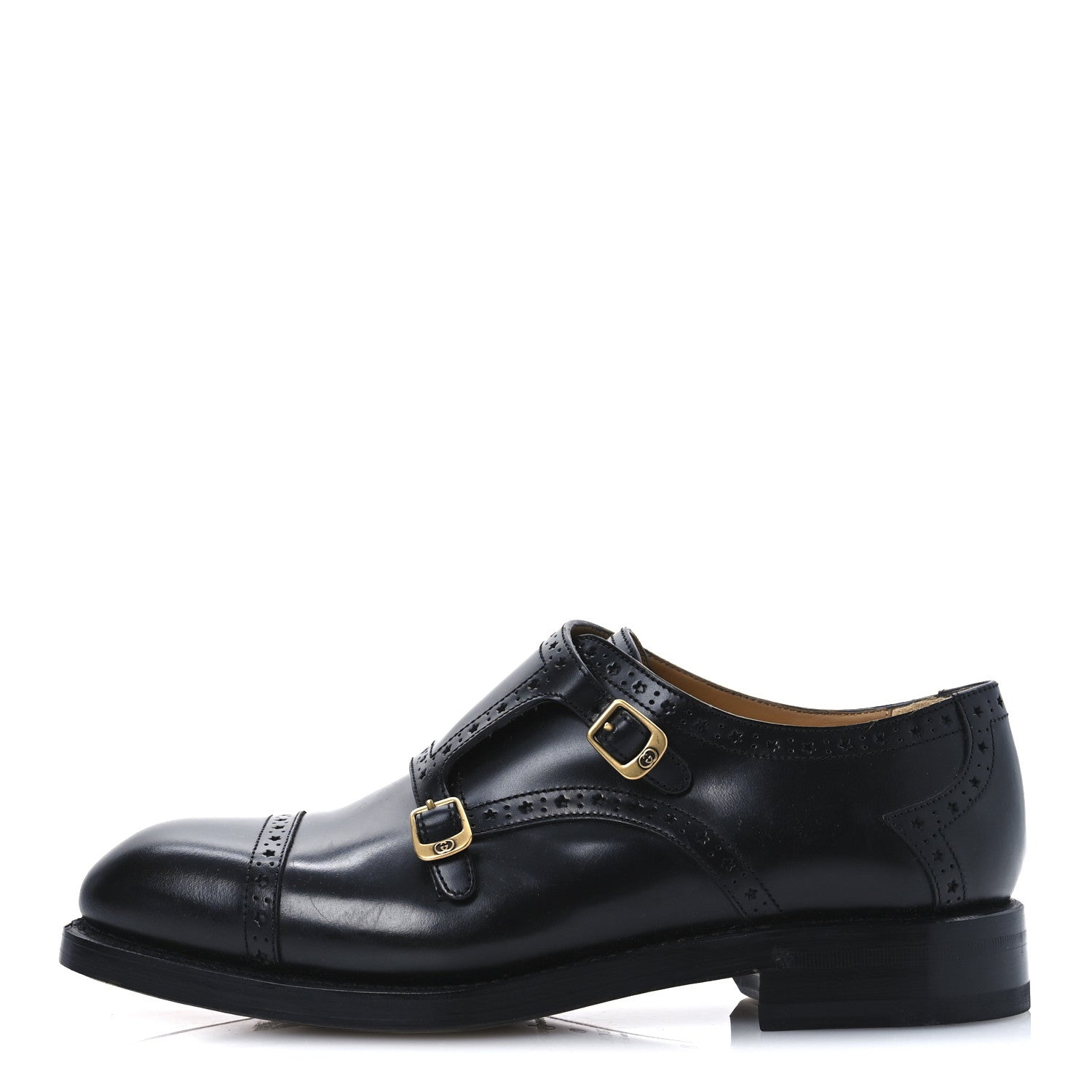 Gucci Calfskin Mens Double Monk Strap Loafers 8 Black 1 of 11