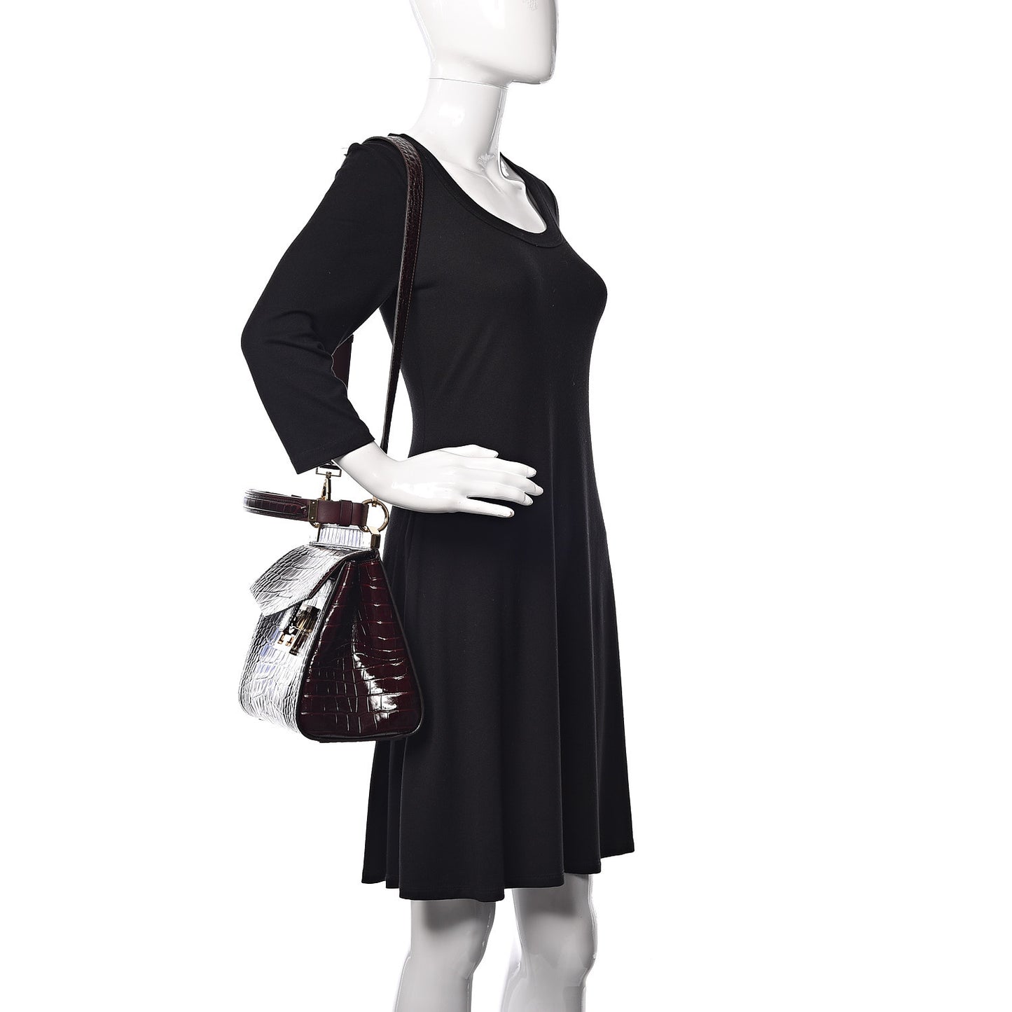 Calfskin Crocodile Embossed Small Mystic Shoulder Bag Eggplant