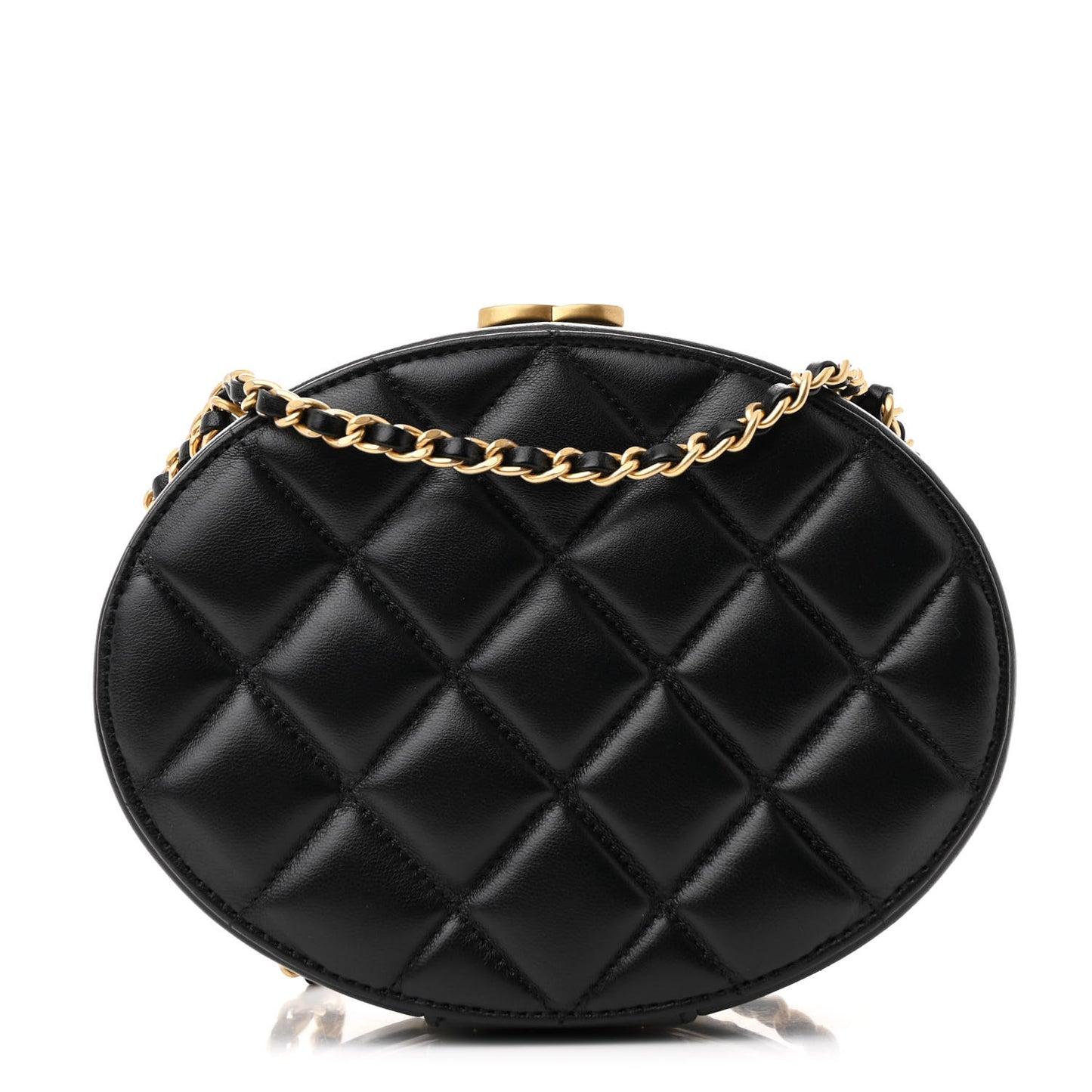 Lambskin Round Clutch With Chain Black