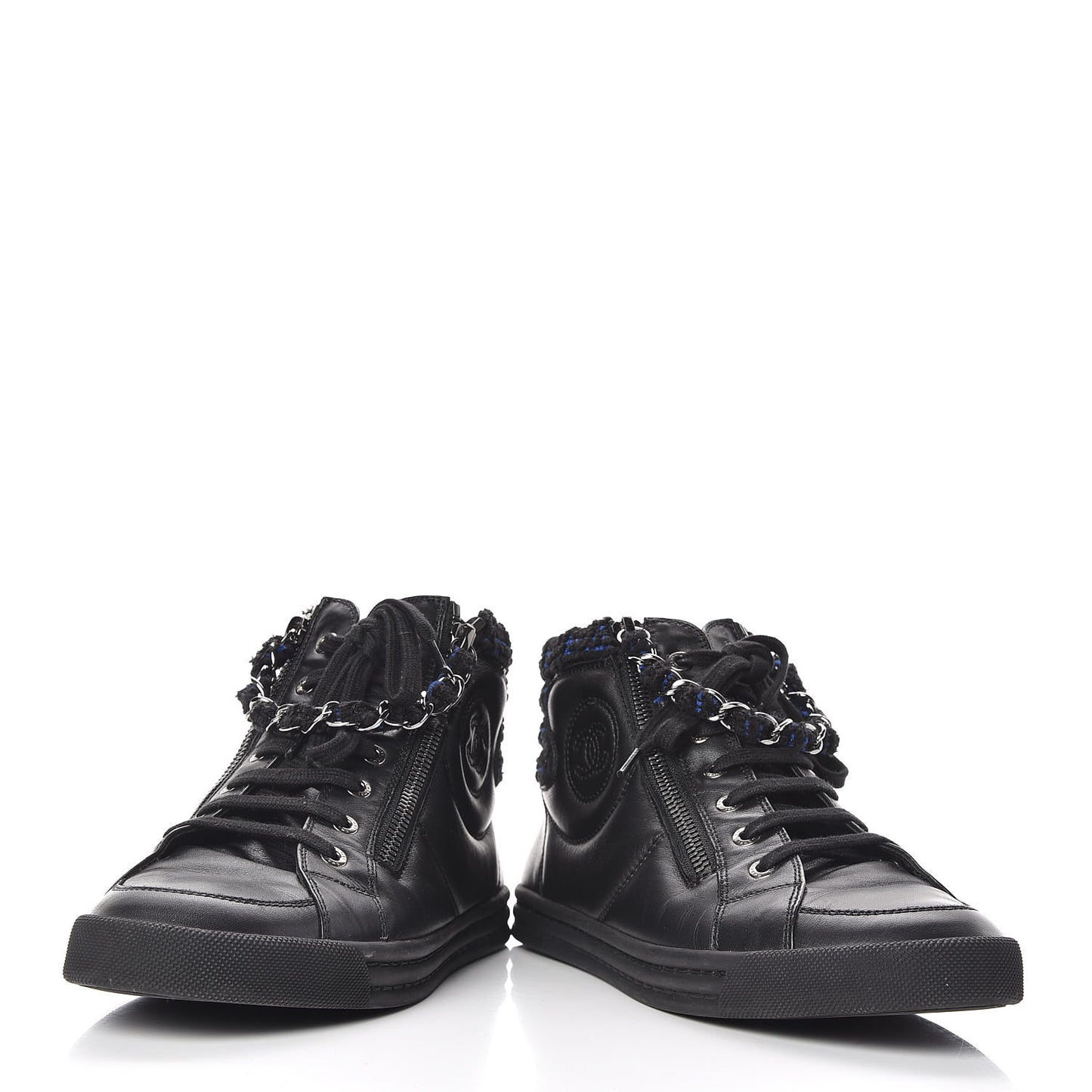 Lambskin Tweed Zipped Sneakers 38 Black Blue