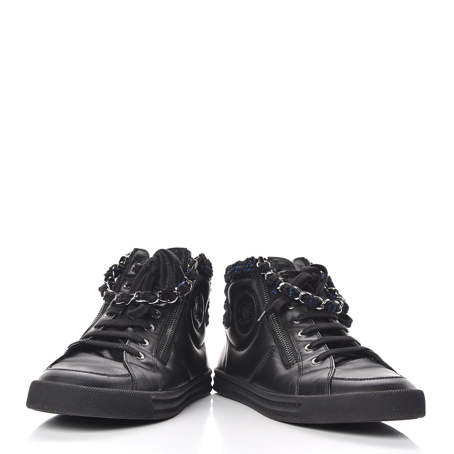Chanel Lambskin Tweed Zipped Sneakers 38 Black Blue 6 of 11