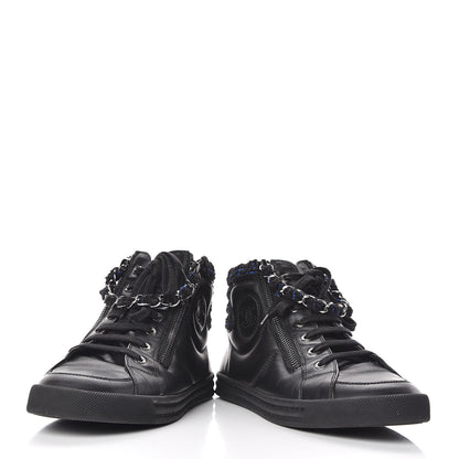 Chanel Lambskin Tweed Zipped Sneakers 38 Black Blue 6 of 11