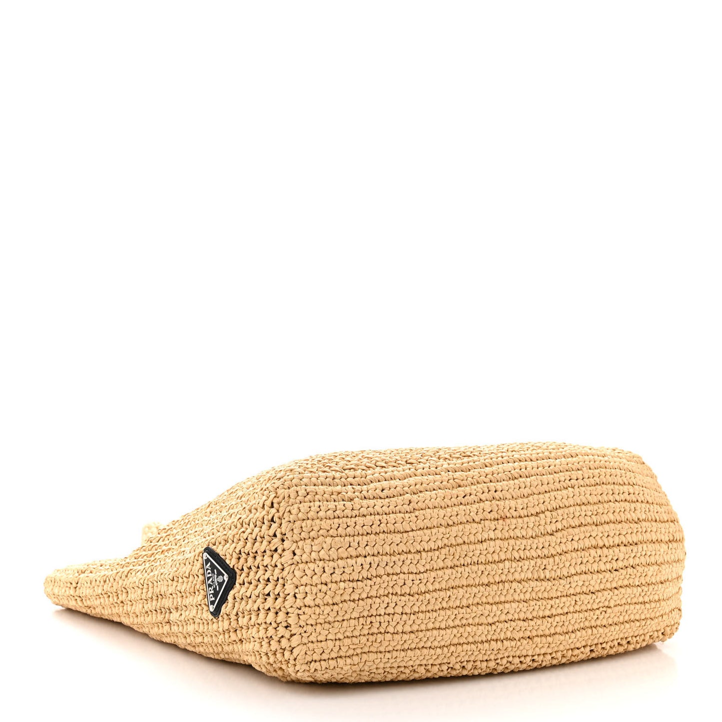 Yarn Raffia Effect Crochet Embroidered Logo Tote Naturale