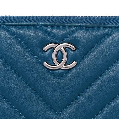 Chanel Lambskin Chevron Quilted Studded Small Cosmetic Case Blue 14 of 14