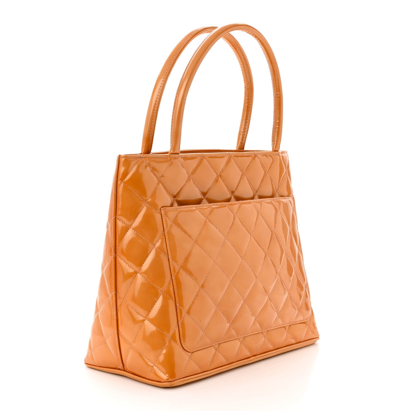 Patent Quilted Medallion Tote Orange