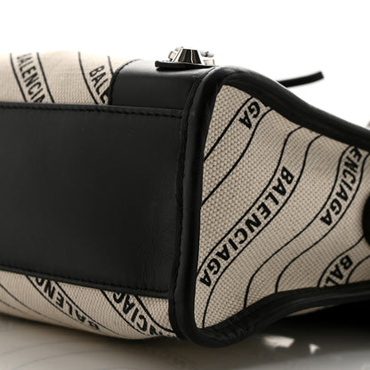 Balenciaga Canvas Satin Calfskin Diagonal Allover Logo Print Classic Silver Hardware Mini City Natural Black 12 of 12