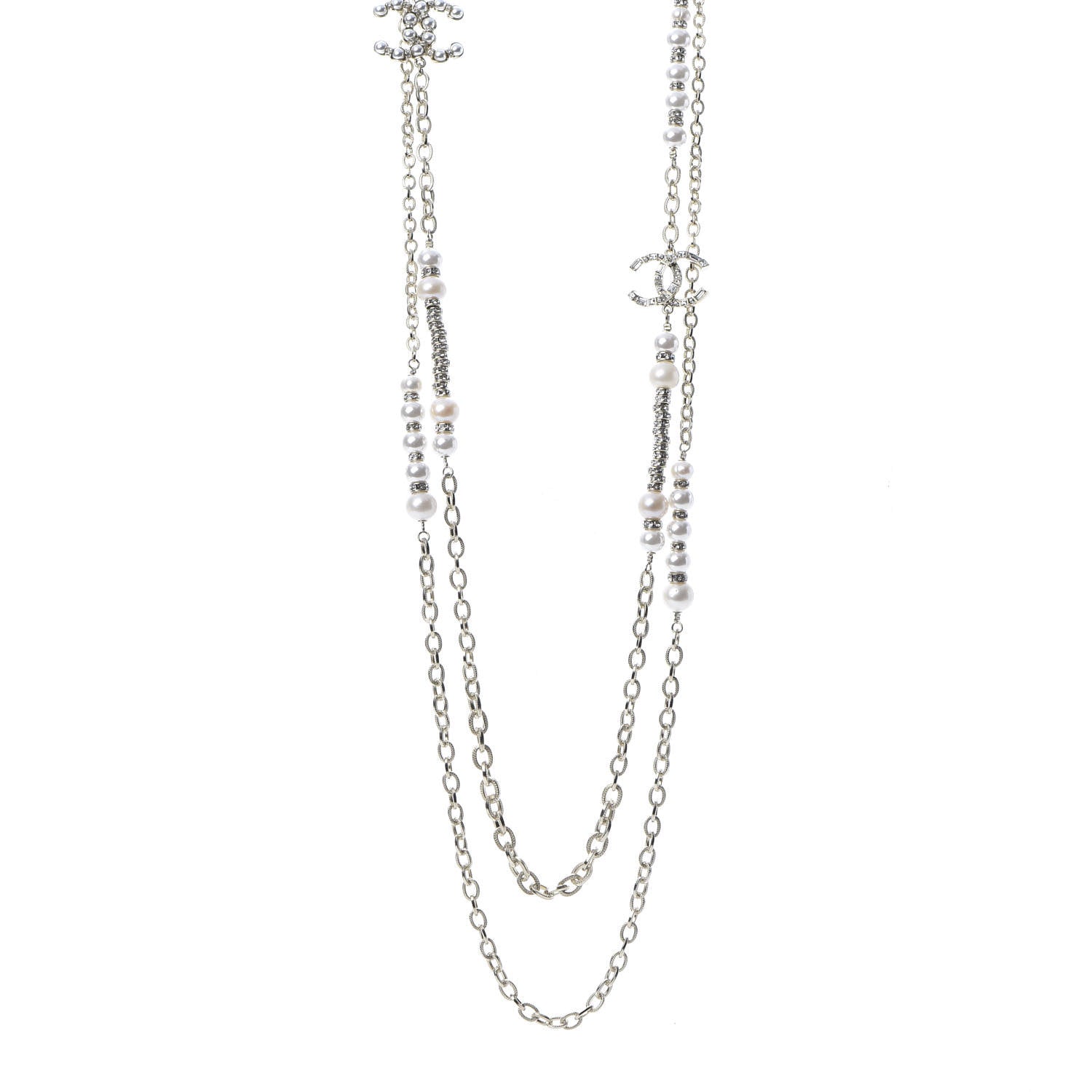 Chanel Pearl Crystal CC Long Necklace Gold 1 of 5