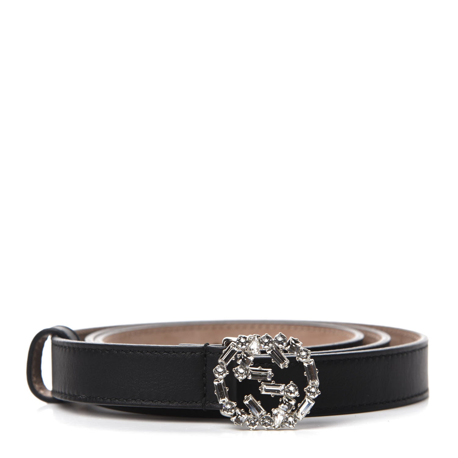 Gucci Calfskin Crystal Interlocking G Belt 90 36 Black 1 of 4