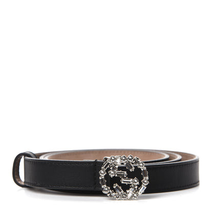 Gucci Calfskin Crystal Interlocking G Belt 90 36 Black 1 of 4