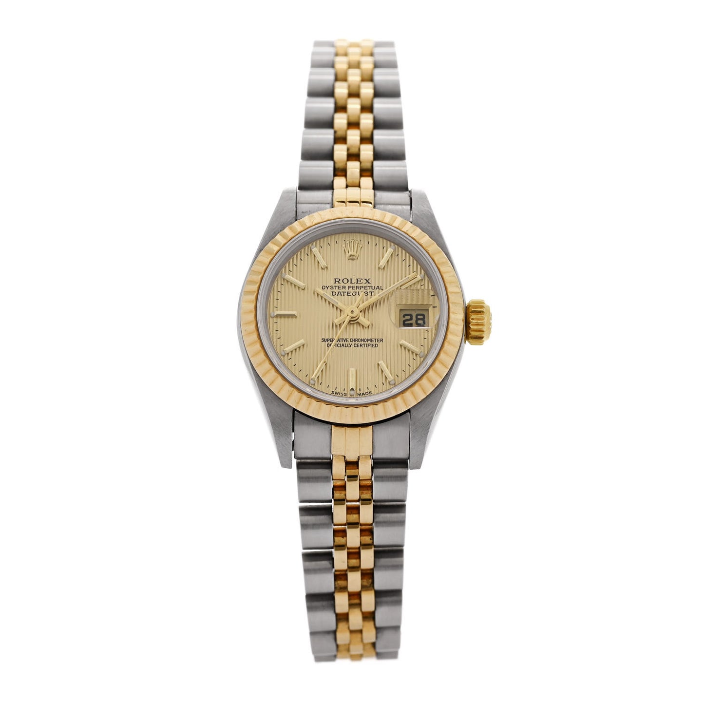 Stainless Steel 18K Yellow Gold 26mm Oyster Perpetual Datejust Watch Champagne Tapestry 79173