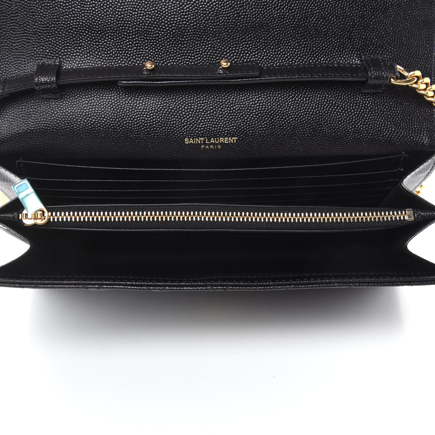 Saint Laurent Grain De Poudre Mixed Matelasse Triquilt Monogram Chain Wallet Black 5 of 10