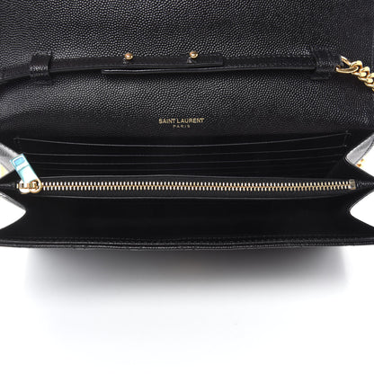 Saint Laurent Grain De Poudre Mixed Matelasse Triquilt Monogram Chain Wallet Black 5 of 10
