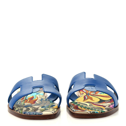 Hermes Calfskin Oran Sandals 36.5 Bleu Zanzibar 3 of 9