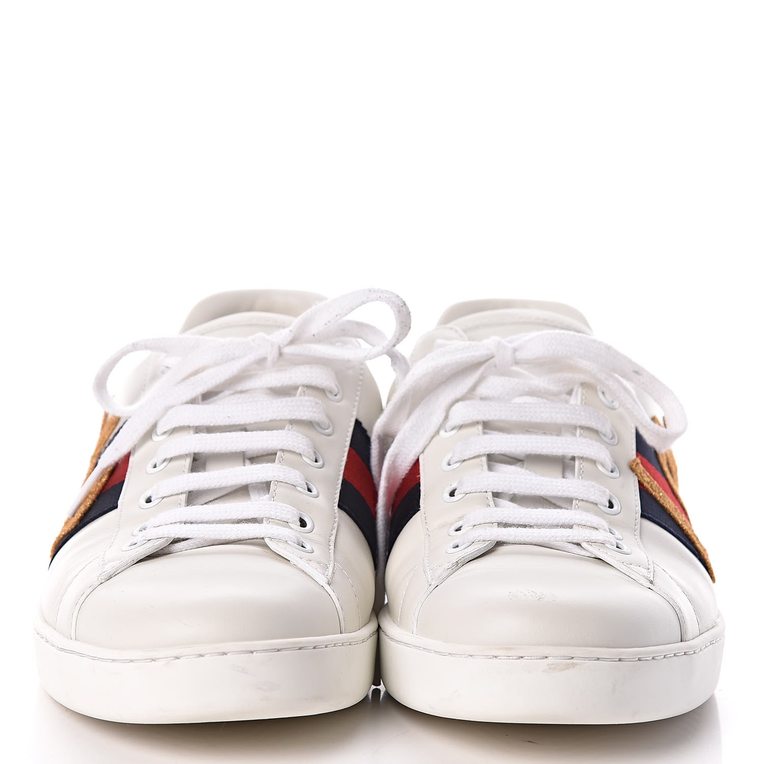 Gucci Calfskin Nappa Web LOVED Embroidered Mens Ace Sneakers 10 White Red Flame Notte 2 of 10