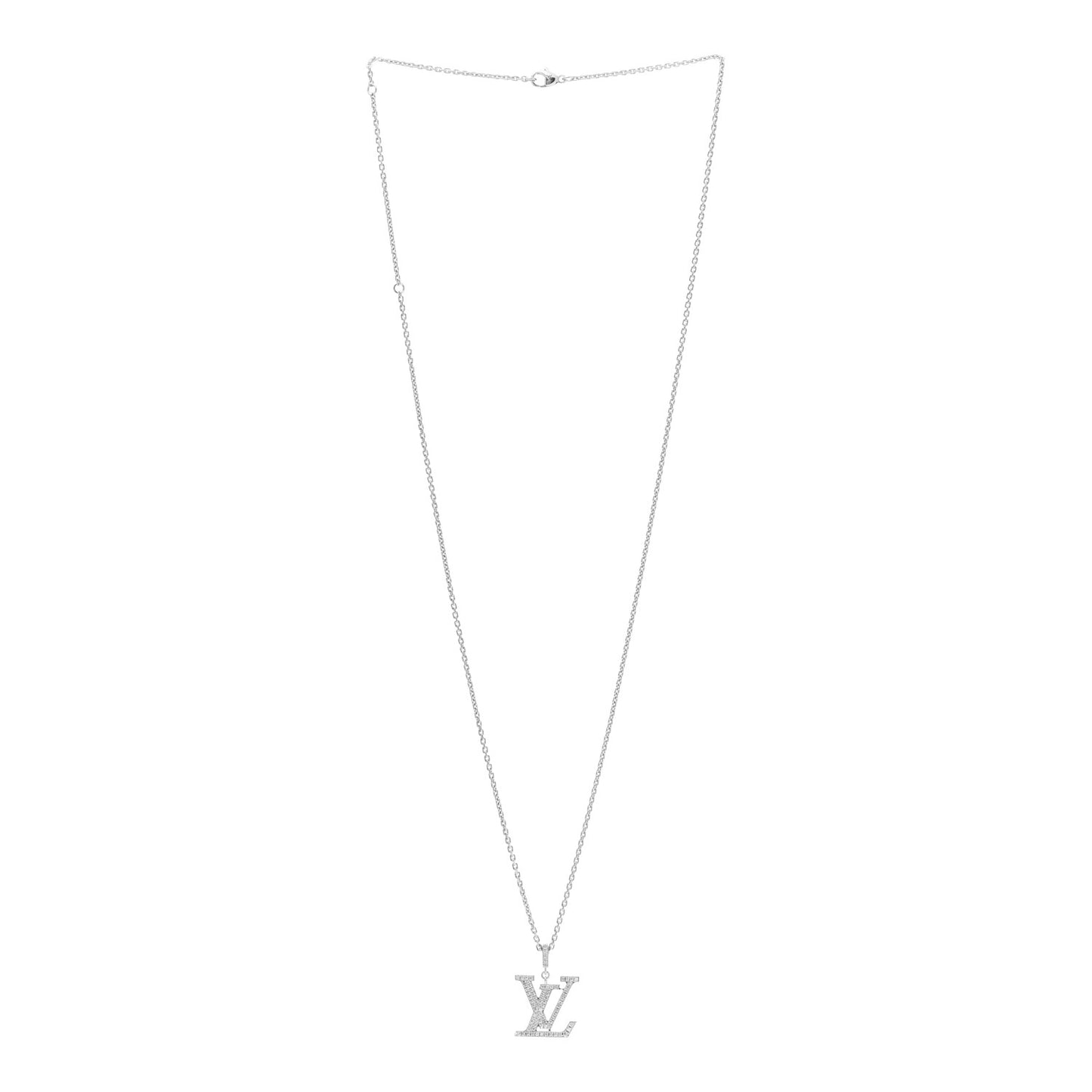 18K White Gold Diamond LV Medium Pendant Necklace