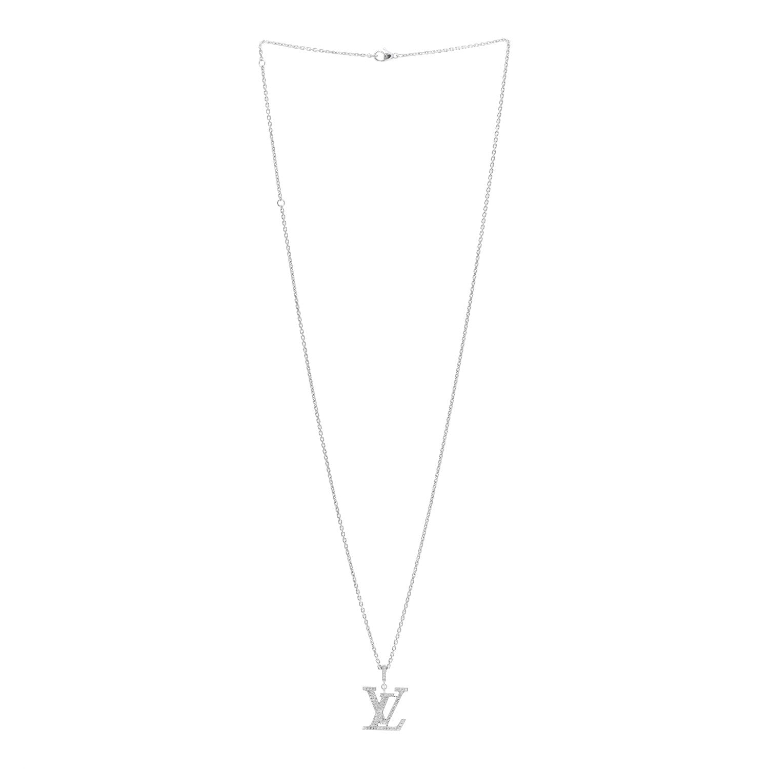 Louis Vuitton 18K White Gold Diamond LV Medium Pendant Necklace 3 of 7