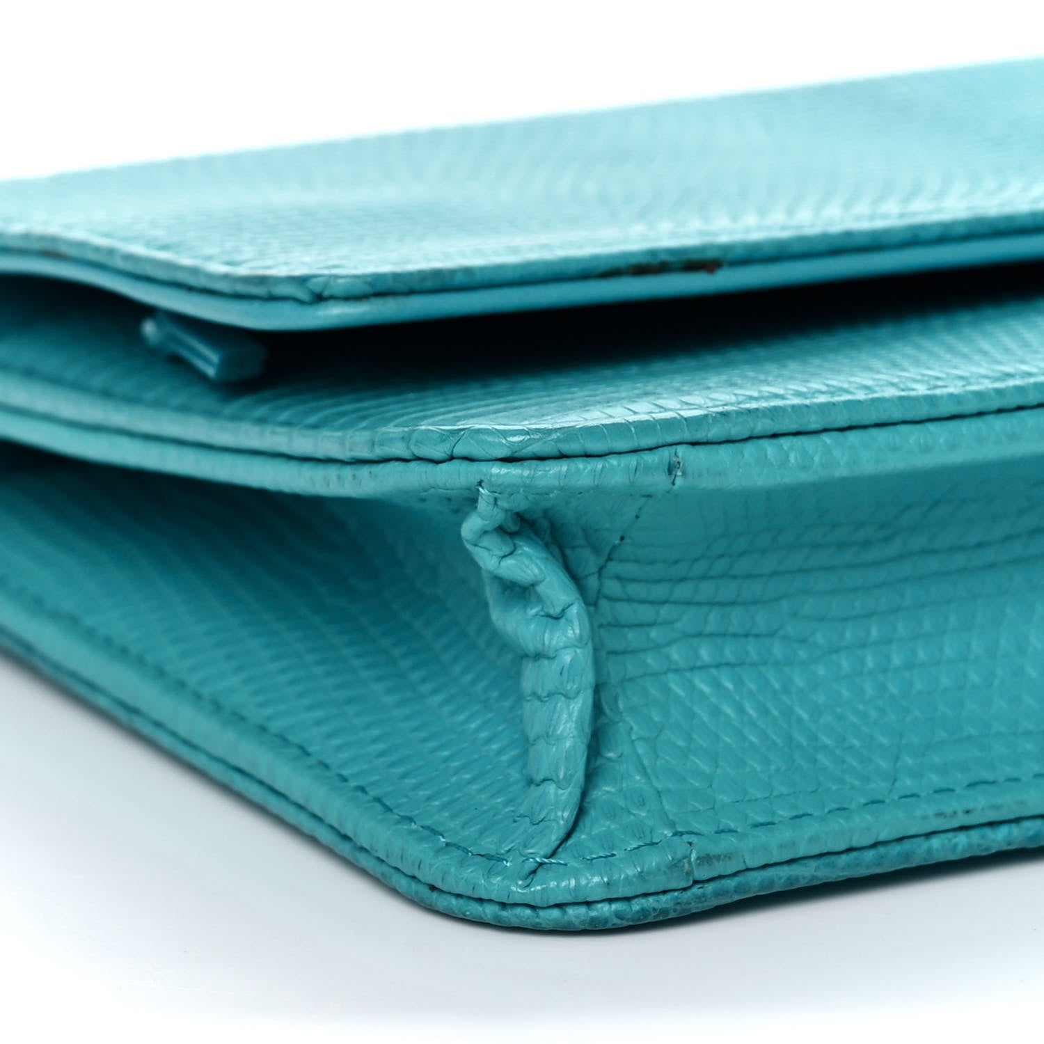 Chanel Lizard Wallet on Chain WOC Turquoise 9 of 14