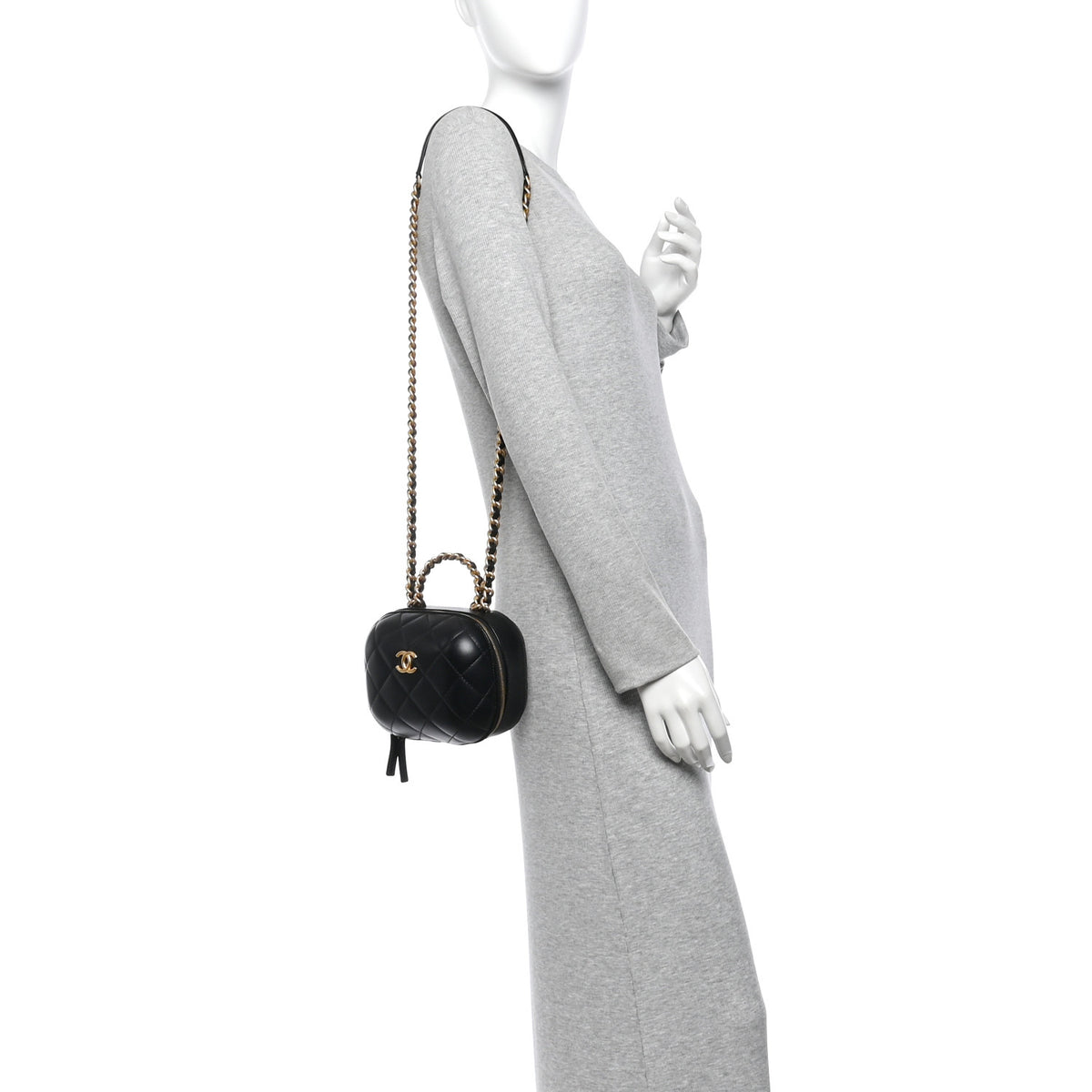 Lambskin Quilted CC Bubble Vanity Case With Chain Black