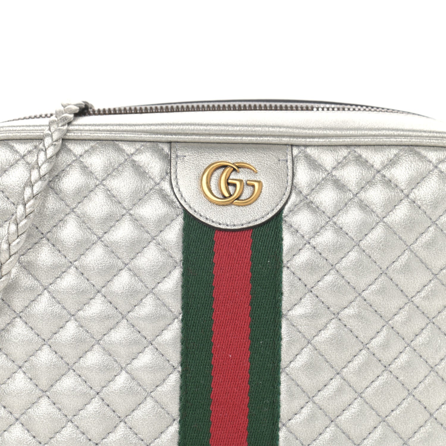 Gucci Laminated Nappa Web Trapuntata Small GG Shoulder Bag Argento 8 of 10