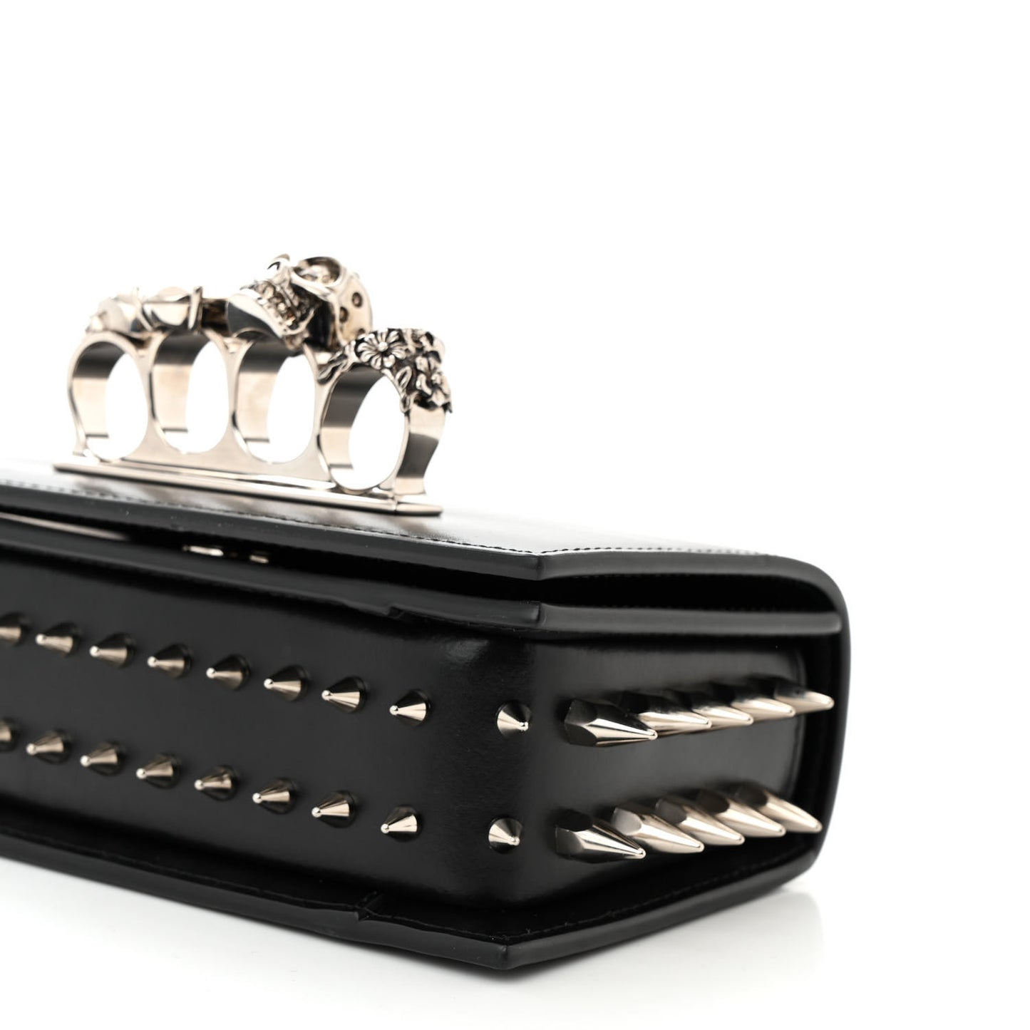 Calfskin Studded Jeweled Mini The Biker Knuckle Satchel Black