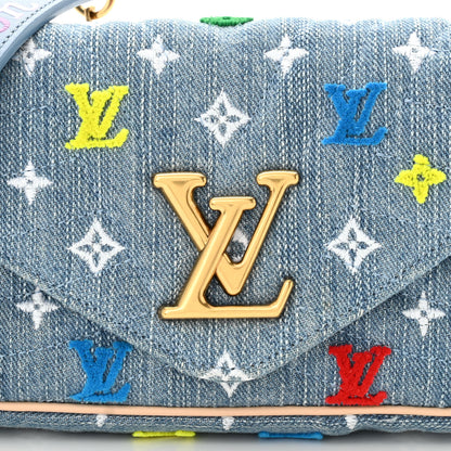 Louis Vuitton Embroidered Monogram Denim New Wave Chain Pochette Blue 8 of 11