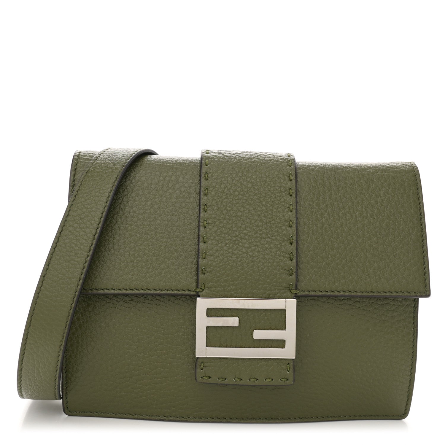 Fendi Cuoio Romano Selleria Medium Flat Baguette Oliva 1 of 12