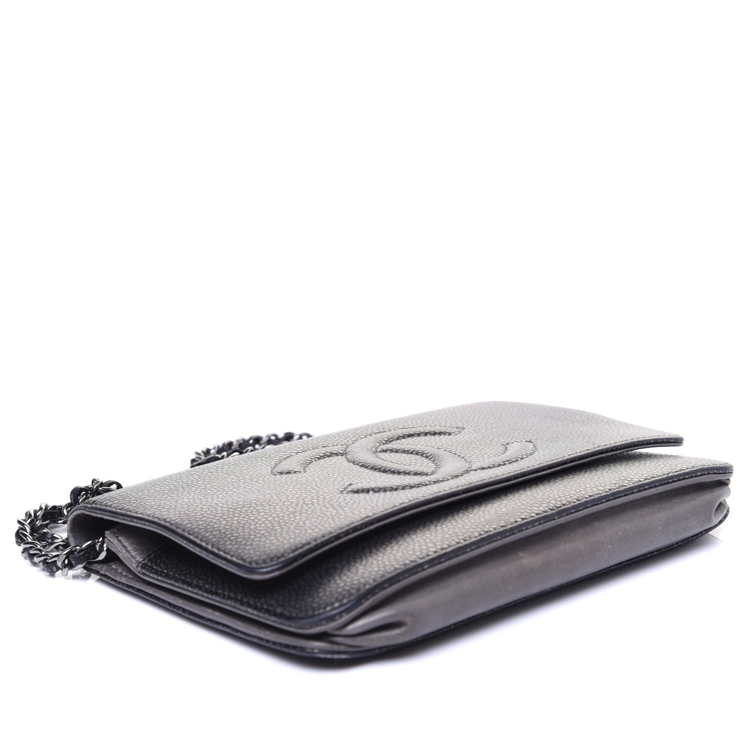 Chanel Metallic Caviar Timeless CC Wallet On Chain WOC Dark Silver 4 of 11