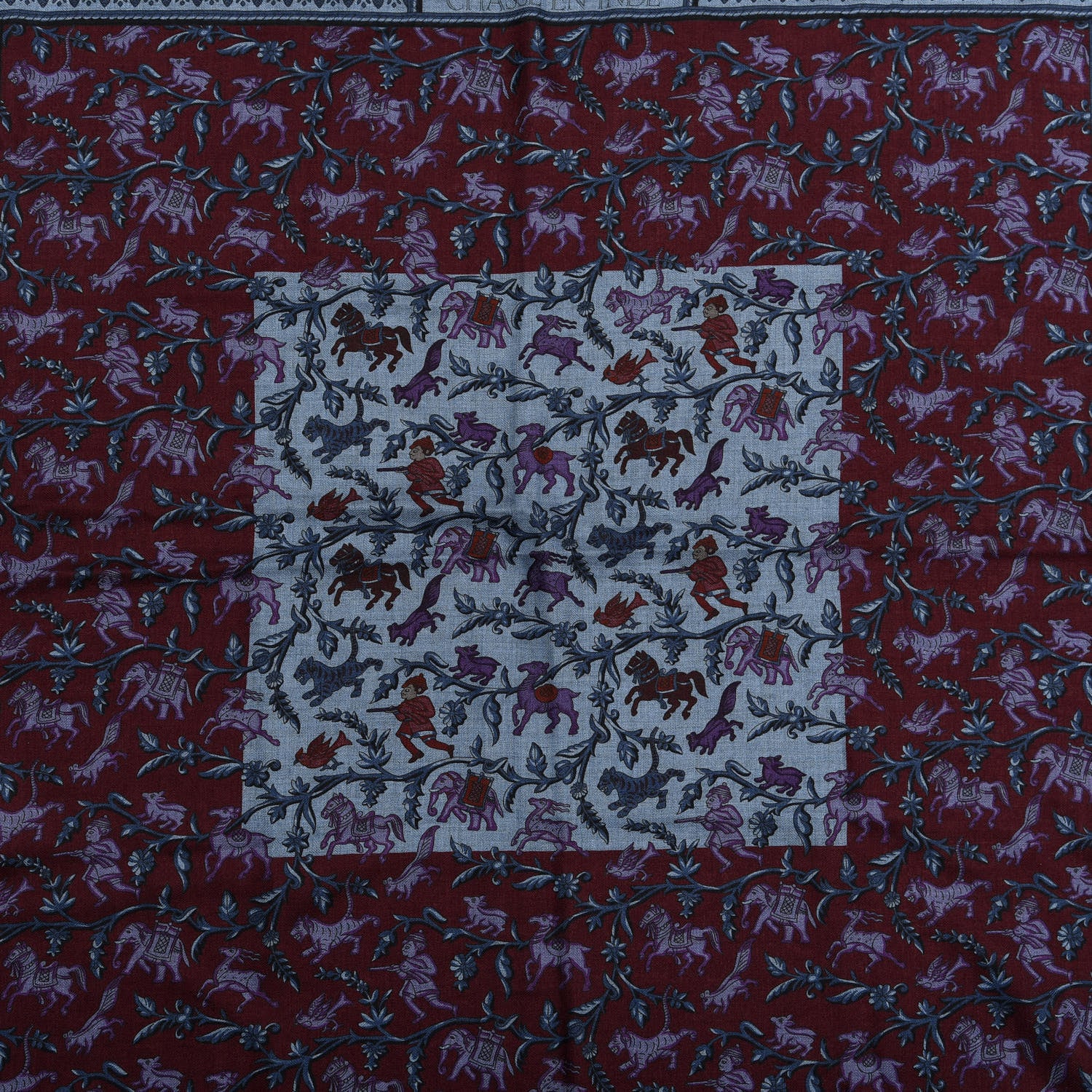 Hermes Cashmere Silk Chasse En Inde Shawl 140 Bleu Chine Violet Blue Jean 4 of 4