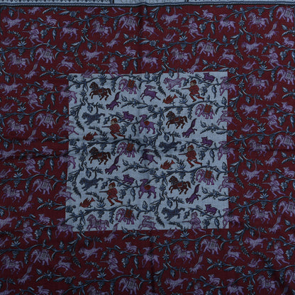 Hermes Cashmere Silk Chasse En Inde Shawl 140 Bleu Chine Violet Blue Jean 4 of 4