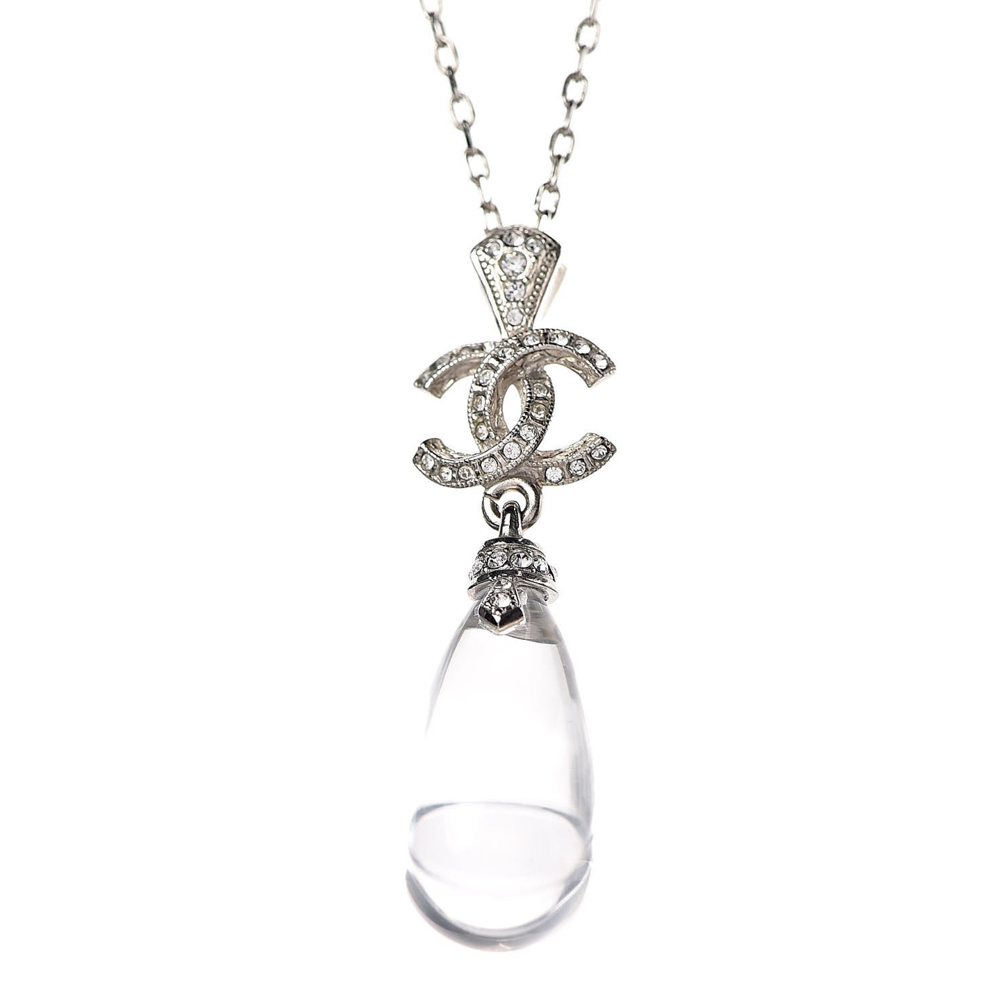 CC Crystal Teardrop Necklace Silver