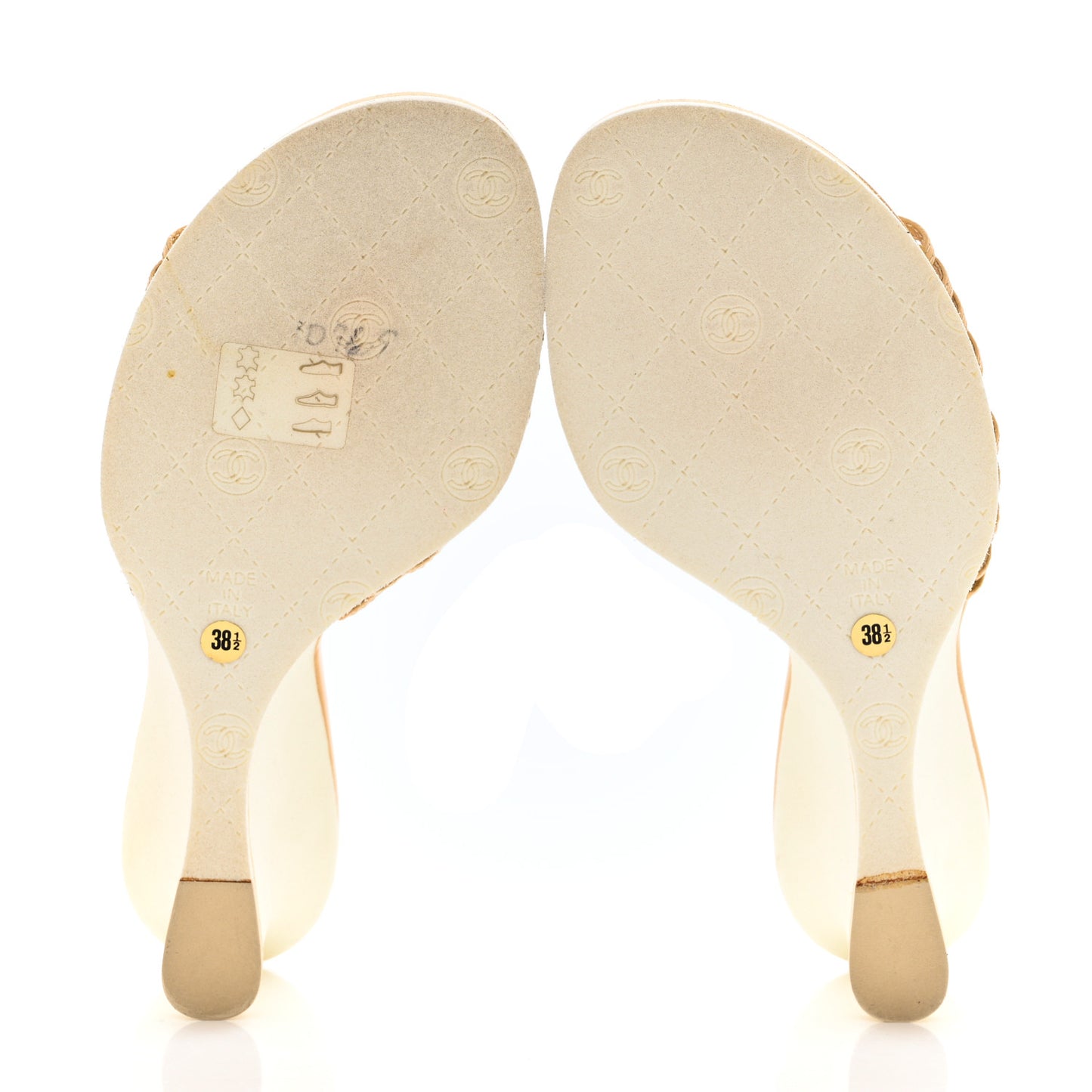 Lambskin Camellia Wedge Sandals 38.5 Beige White