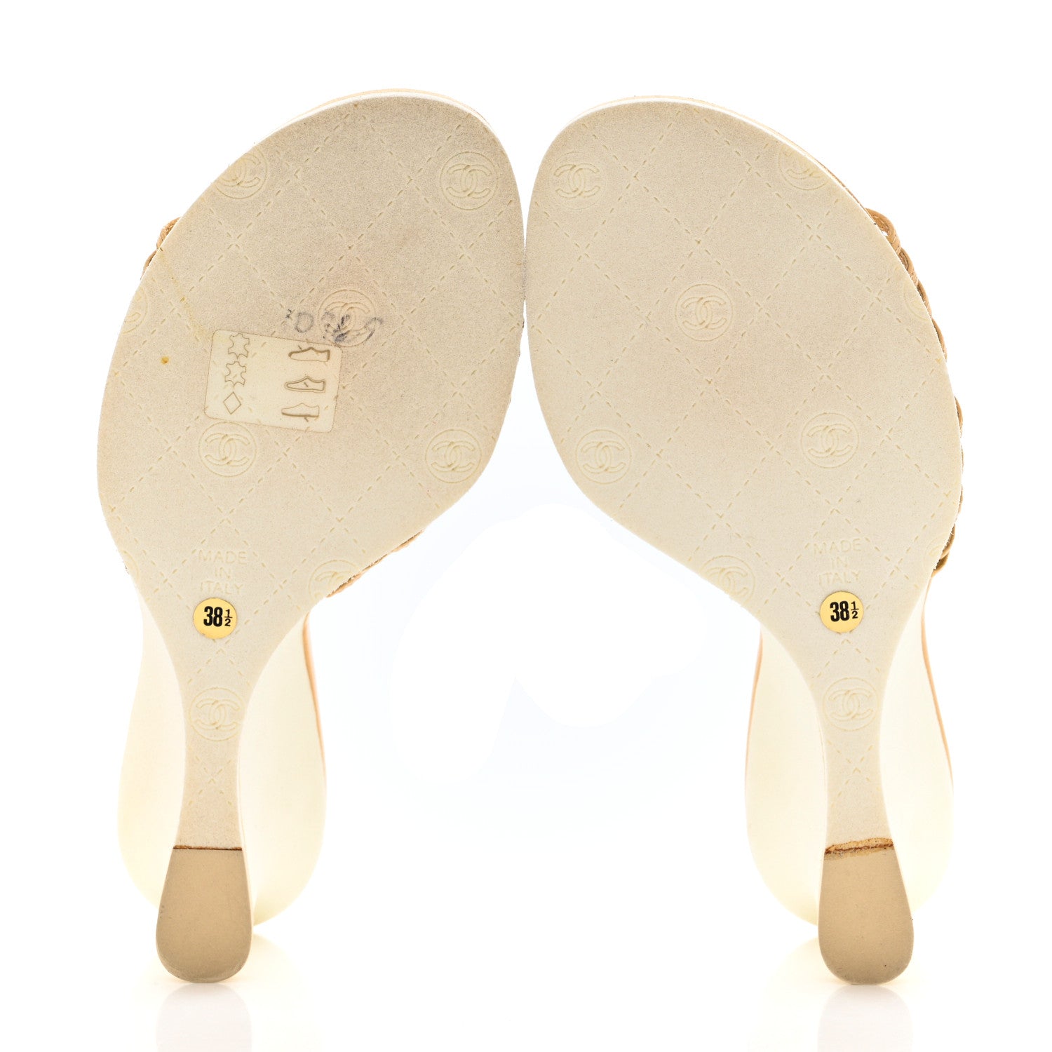 Chanel Lambskin Camellia Wedge Sandals 38.5 Beige White 5 of 10