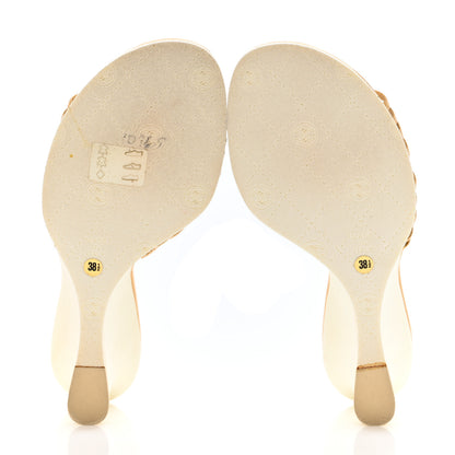 Chanel Lambskin Camellia Wedge Sandals 38.5 Beige White 5 of 10