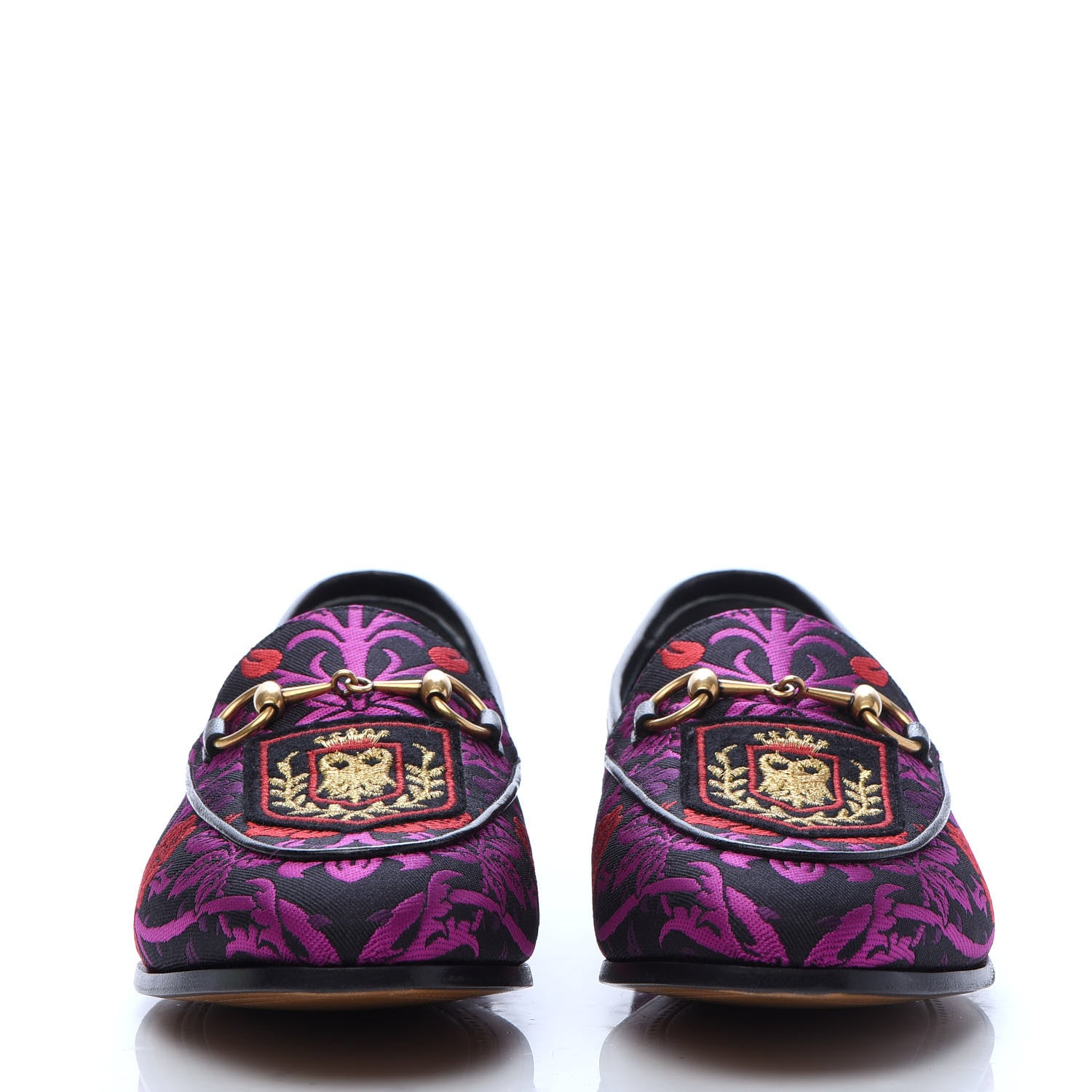 Gucci Floral Jacquard Womens Horsebit Jordaan Loafers 37 Black Begonia 2 of 9