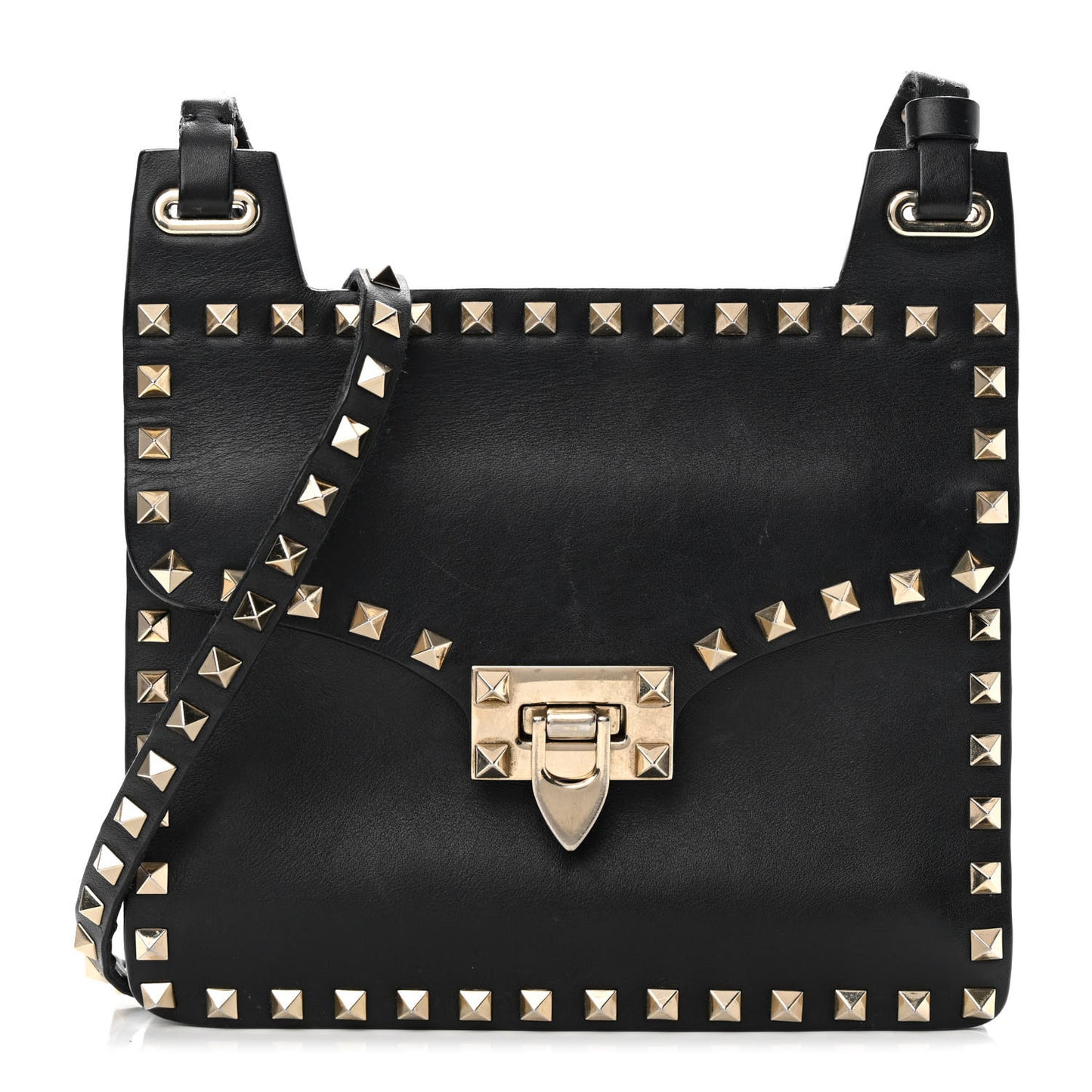 Calfskin Rockstud Crossbody Messenger Bag Black