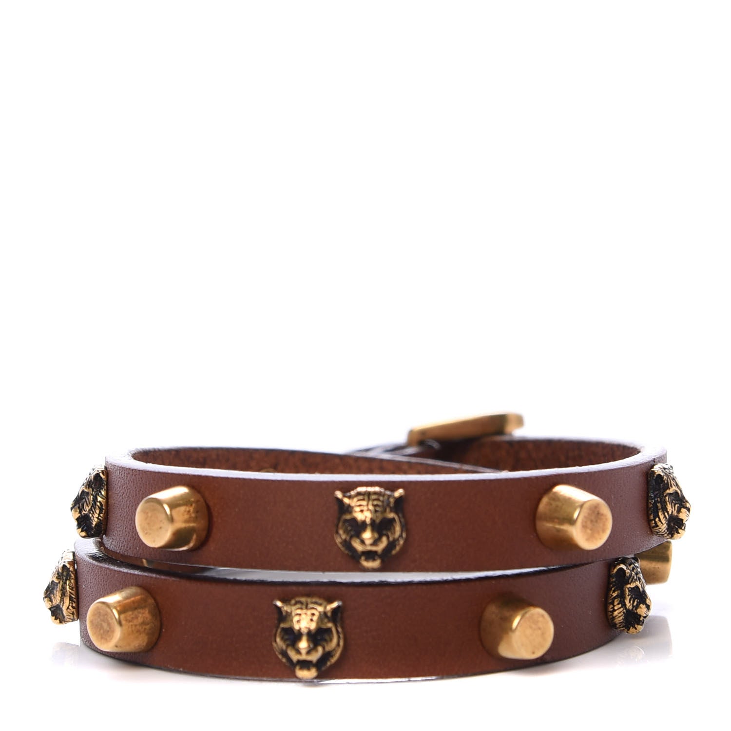 Gucci Calfskin Feline Head Studded Bracelet Brown 1 of 5