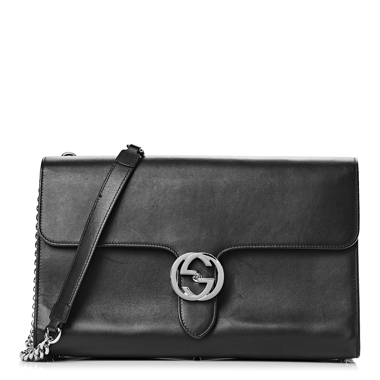 Moon Calfskin Medium Interlocking G Shoulder Bag Black