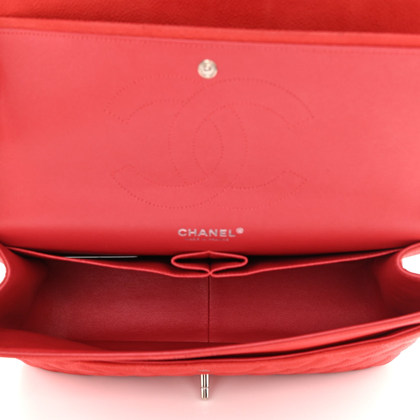 Iridescent Caviar Quilted Jumbo Double Flap Red
