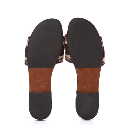 Christian Dior Canvas Embroidered Dway Flat Slide Sandals 37.5 Deep Amaranth 8 of 9