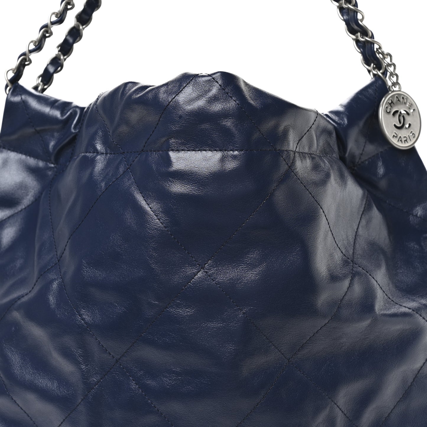 Shiny Calfskin Quilted Chanel 22 Navy Blue