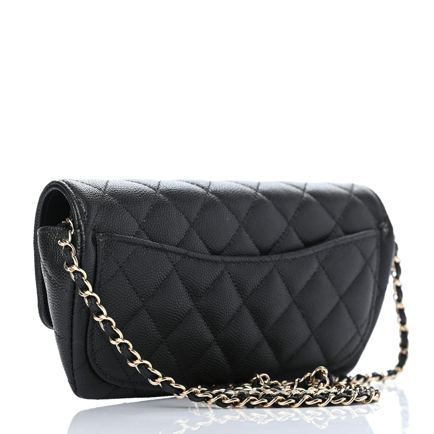 Caviar Quilted Glasses Case With Chain Black