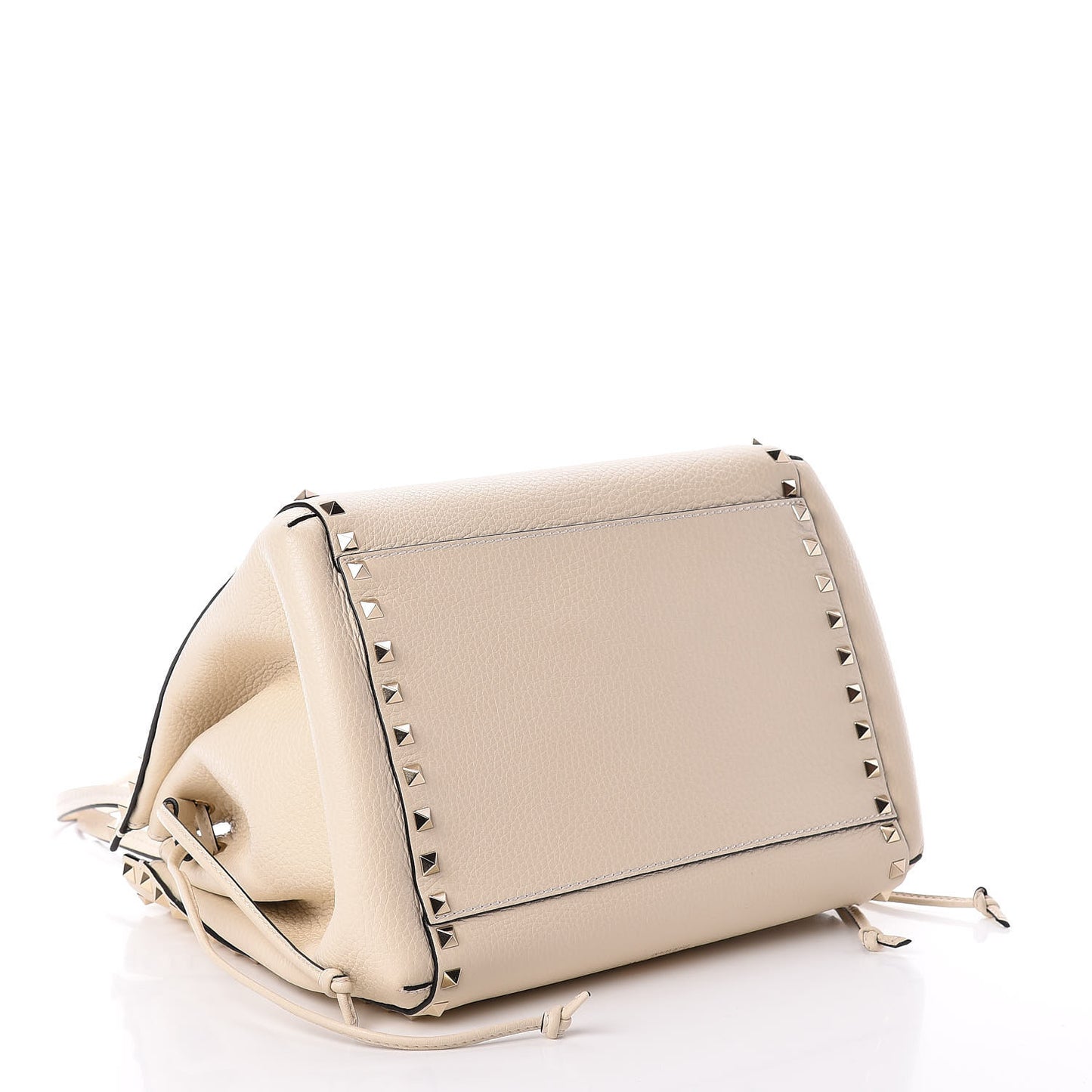 Pebbled Calfskin Rockstud Double Handle Cinch Tote Light Ivory