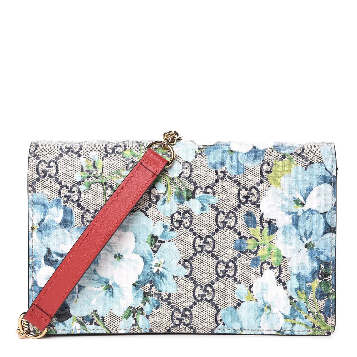 Gucci GG Supreme Monogram Blooms Chain Wallet Blue 1 of 9