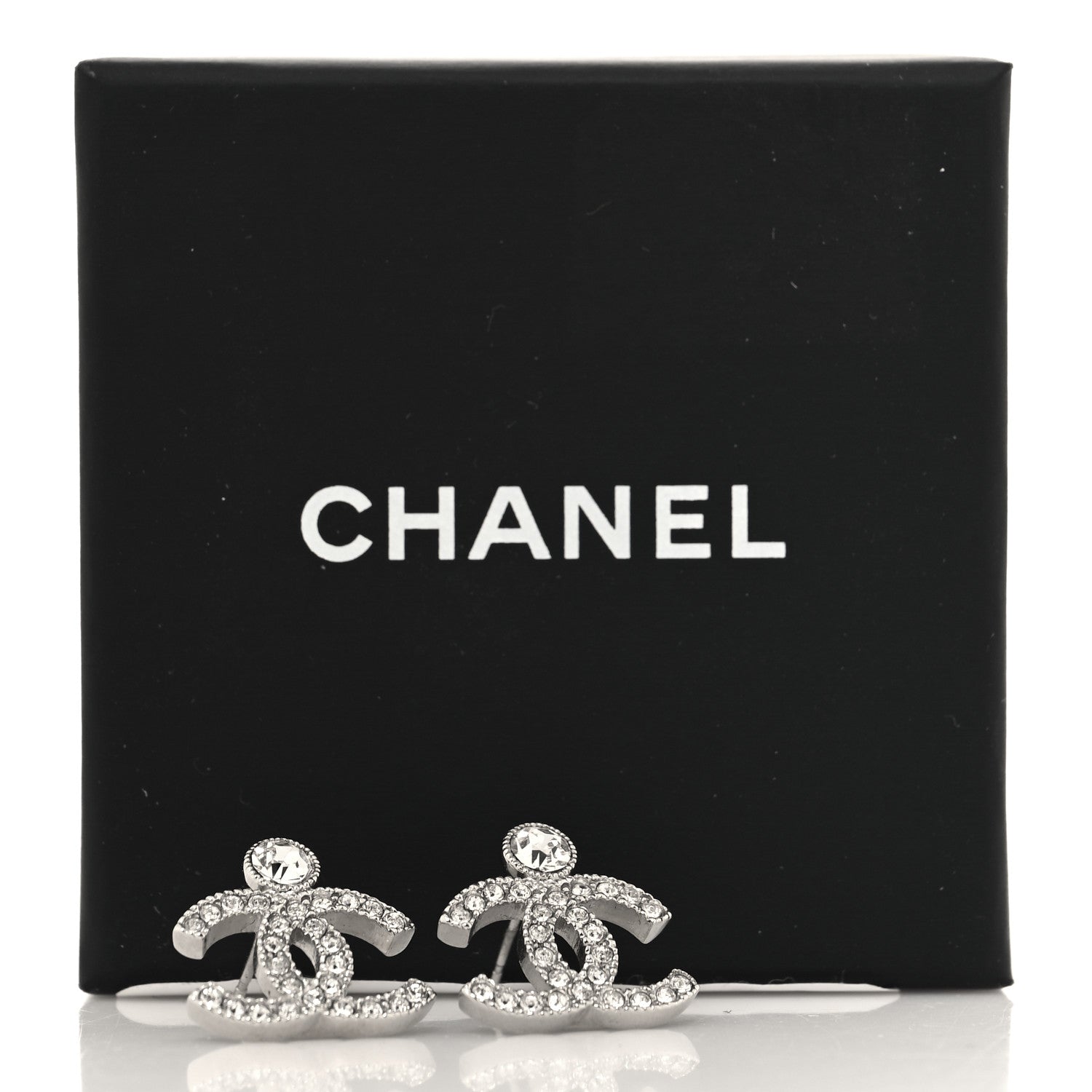 Chanel Crystal CC Drop Earrings Silver 5 of 5