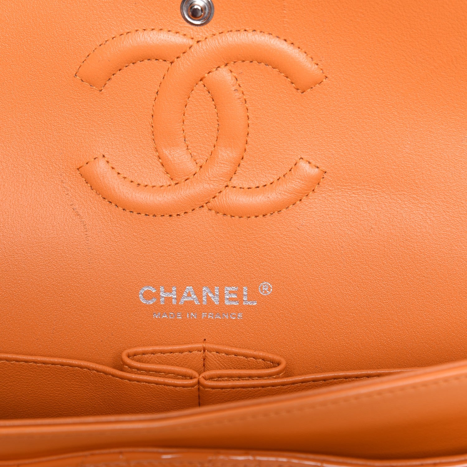 Chanel Patent Quilted Medium Double Flap Orange 8 of 9