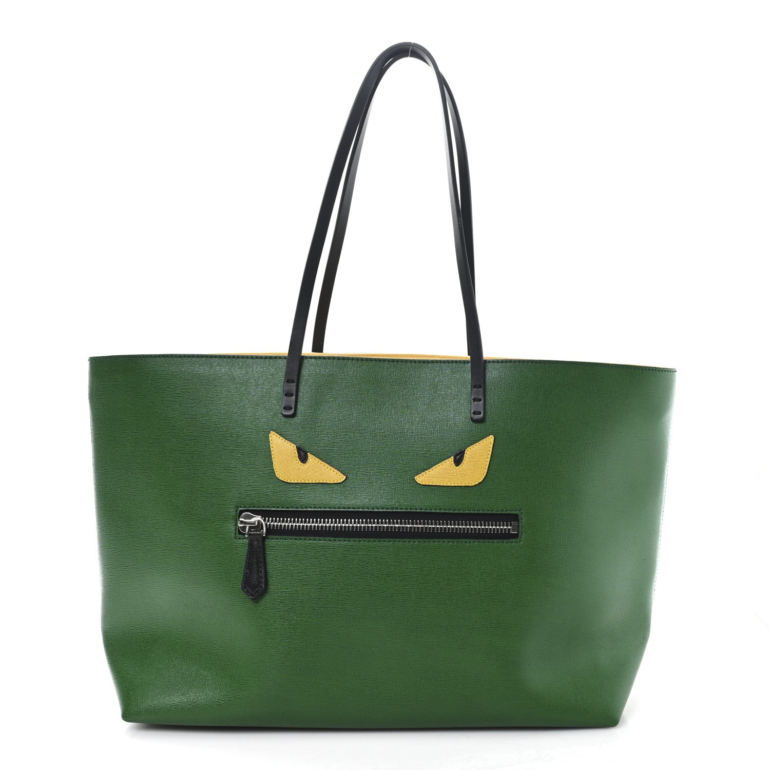 Fendi Vitello Elite Cuoio Monster Buggies Medium Roll Tote Emerald Black Multicolor Yellow 1 of 12