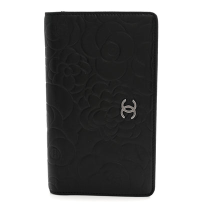 Chanel Lambskin Camellia Embossed Yen Wallet Black 1 of 8