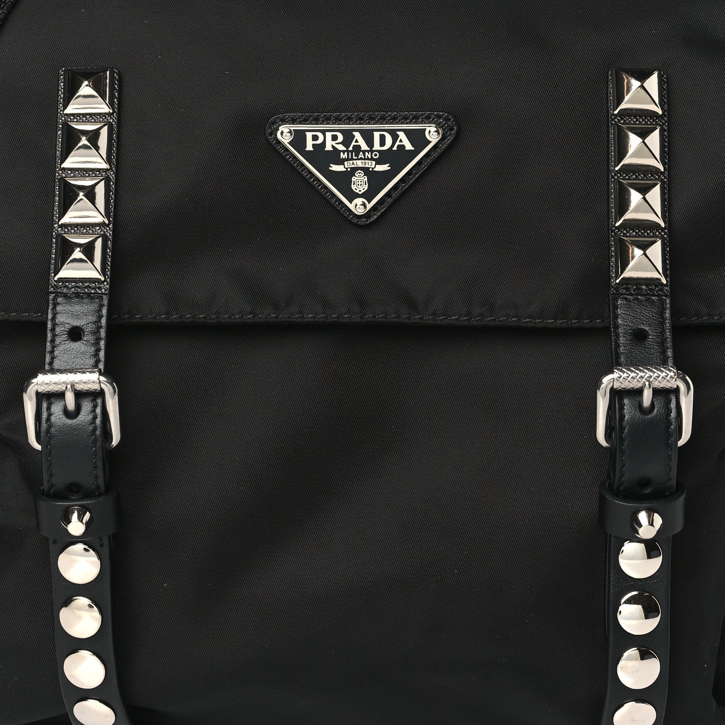 Nylon New Vela Studded Messenger Bag Black