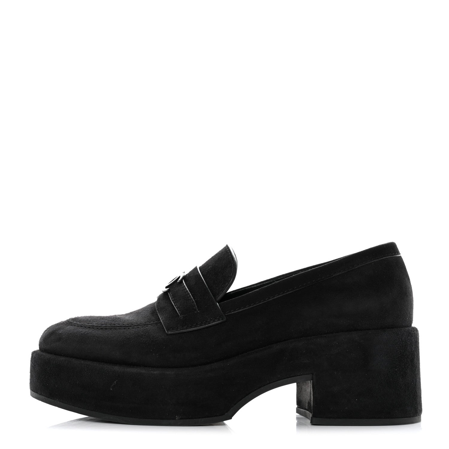 Chanel Suede CC Platform Loafers 38 Black 1 of 8