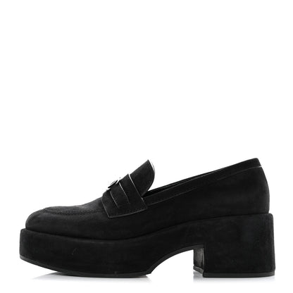 Chanel Suede CC Platform Loafers 38 Black 1 of 8